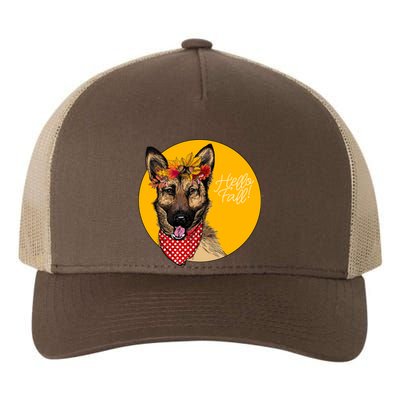 German Shepherd Dog Autumn Leaves Crown Hello Fall Yupoong Adult 5-Panel Trucker Hat