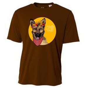 German Shepherd Dog Autumn Leaves Crown Hello Fall Cooling Performance Crew T-Shirt