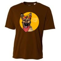 German Shepherd Dog Autumn Leaves Crown Hello Fall Cooling Performance Crew T-Shirt