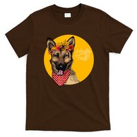 German Shepherd Dog Autumn Leaves Crown Hello Fall T-Shirt