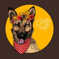 German Shepherd Dog Autumn Leaves Crown Hello Fall T-Shirt