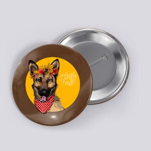 German Shepherd Dog Autumn Leaves Crown Hello Fall Button