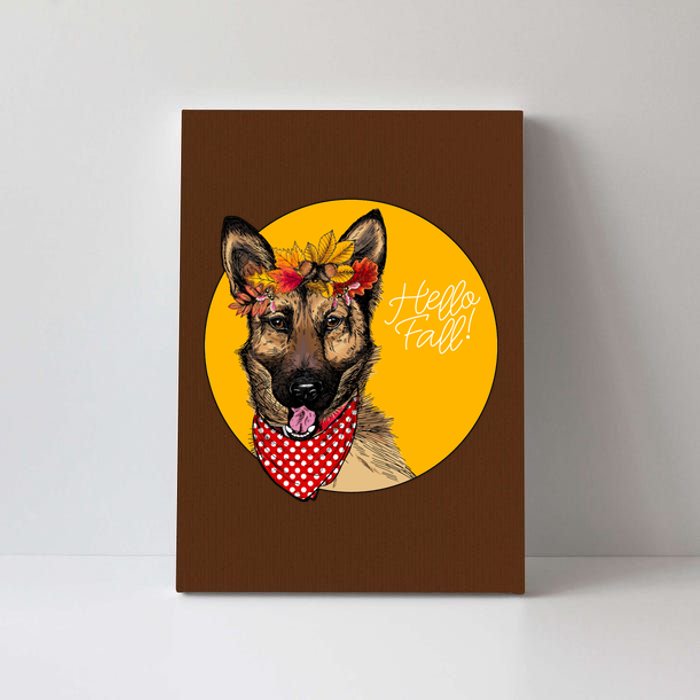 German Shepherd Dog Autumn Leaves Crown Hello Fall Canvas