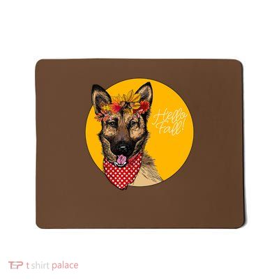 German Shepherd Dog Autumn Leaves Crown Hello Fall Mousepad