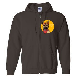 German Shepherd Dog Autumn Leaves Crown Hello Fall Full Zip Hoodie