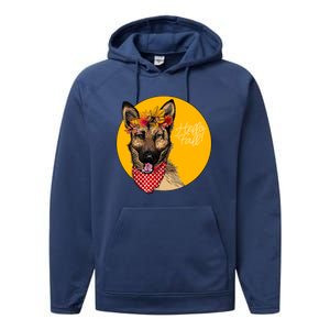 German Shepherd Dog Autumn Leaves Crown Hello Fall Performance Fleece Hoodie