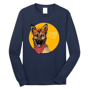 German Shepherd Dog Autumn Leaves Crown Hello Fall Long Sleeve Shirt