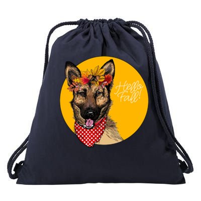 German Shepherd Dog Autumn Leaves Crown Hello Fall Drawstring Bag