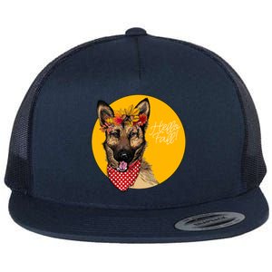 German Shepherd Dog Autumn Leaves Crown Hello Fall Flat Bill Trucker Hat