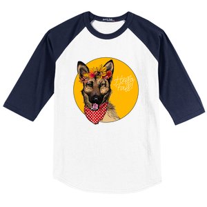 German Shepherd Dog Autumn Leaves Crown Hello Fall Baseball Sleeve Shirt