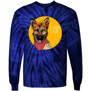 German Shepherd Dog Autumn Leaves Crown Hello Fall Tie-Dye Long Sleeve Shirt