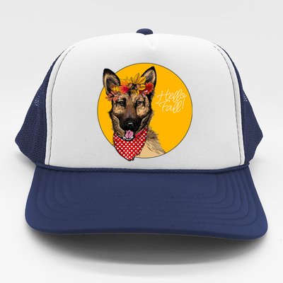 German Shepherd Dog Autumn Leaves Crown Hello Fall Trucker Hat