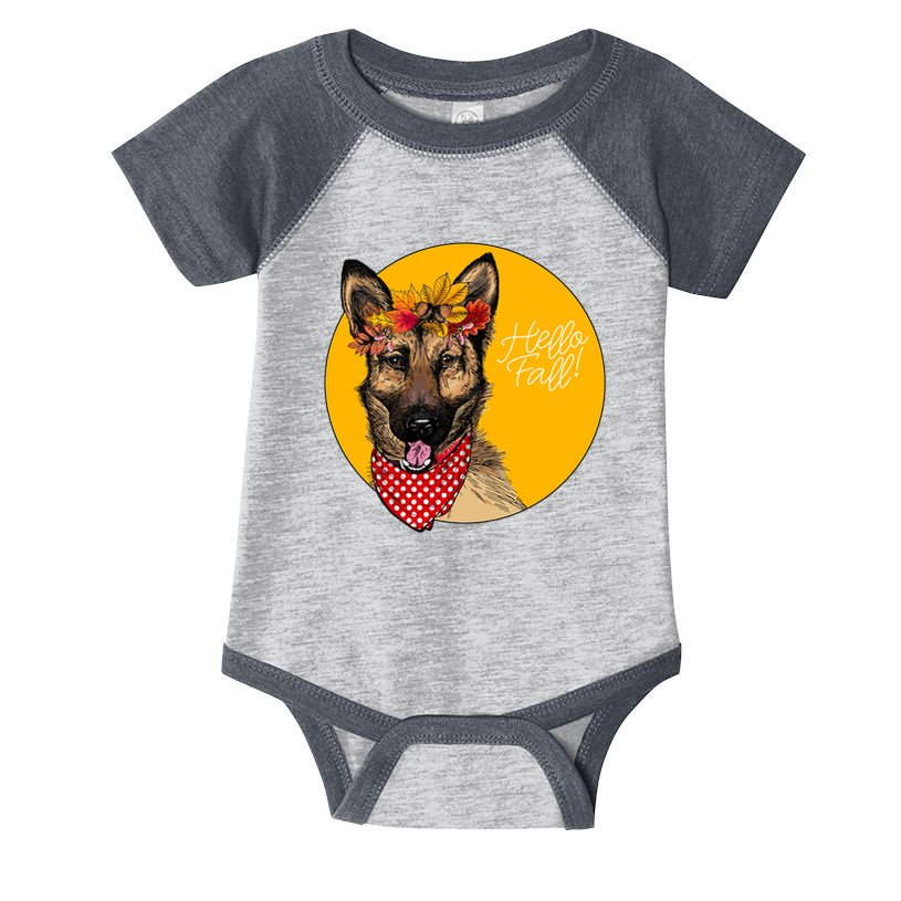 German Shepherd Dog Autumn Leaves Crown Hello Fall Infant Baby Jersey Bodysuit