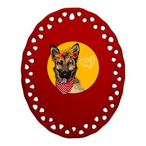 German Shepherd Dog Autumn Leaves Crown Hello Fall Ceramic Oval Ornament