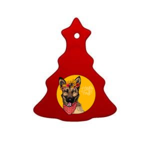 German Shepherd Dog Autumn Leaves Crown Hello Fall Ceramic Tree Ornament