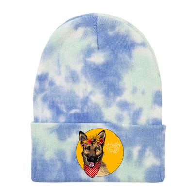 German Shepherd Dog Autumn Leaves Crown Hello Fall Tie Dye 12in Knit Beanie