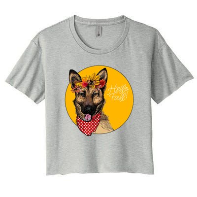 German Shepherd Dog Autumn Leaves Crown Hello Fall Women's Crop Top Tee