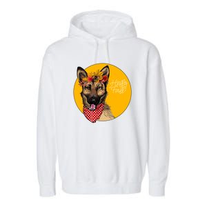 German Shepherd Dog Autumn Leaves Crown Hello Fall Garment-Dyed Fleece Hoodie