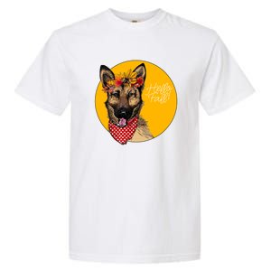 German Shepherd Dog Autumn Leaves Crown Hello Fall Garment-Dyed Heavyweight T-Shirt