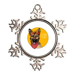 German Shepherd Dog Autumn Leaves Crown Hello Fall Metallic Star Ornament