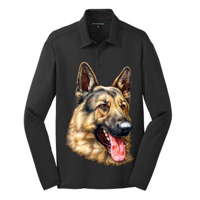 German Shepherd Face Silk Touch Performance Long Sleeve Polo