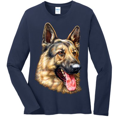 German Shepherd Face Ladies Long Sleeve Shirt