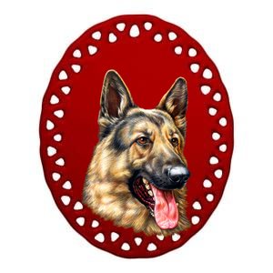 German Shepherd Face Ceramic Oval Ornament