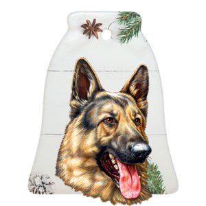 German Shepherd Face Ceramic Bell Ornament