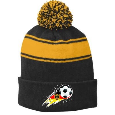 Germany Soccer Insignia Brush Strokes Stripe Pom Pom Beanie