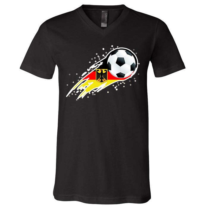 Germany Soccer Insignia Brush Strokes V-Neck T-Shirt