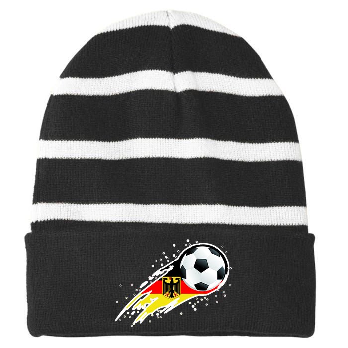 Germany Soccer Insignia Brush Strokes Striped Beanie with Solid Band