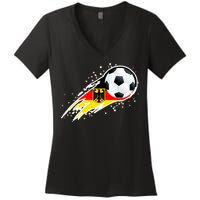 Germany Soccer Insignia Brush Strokes Women's V-Neck T-Shirt