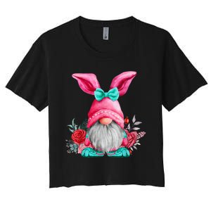 Gnome Easter Spring Gnomes Egg Hunting Women's Crop Top Tee