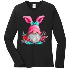 Gnome Easter Spring Gnomes Egg Hunting Ladies Long Sleeve Shirt