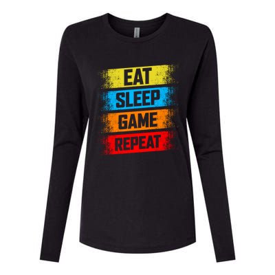 Gaming Eat Sleep Game Repeat Teen Adults Gift Womens Cotton Relaxed Long Sleeve T-Shirt