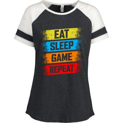 Gaming Eat Sleep Game Repeat Teen Adults Gift Enza Ladies Jersey Colorblock Tee