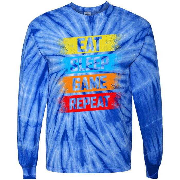 Gaming Eat Sleep Game Repeat Teen Adults Gift Tie-Dye Long Sleeve Shirt