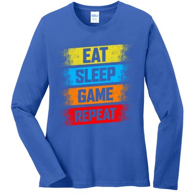 Gaming Eat Sleep Game Repeat Teen Adults Gift Ladies Long Sleeve Shirt