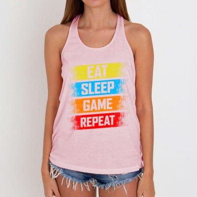 Gaming Eat Sleep Game Repeat Teen Adults Gift Women's Knotted Racerback Tank