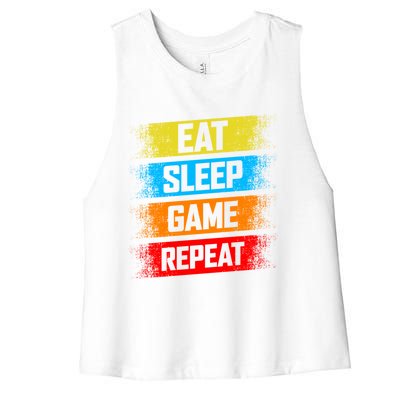 Gaming Eat Sleep Game Repeat Teen Adults Gift Women's Racerback Cropped Tank