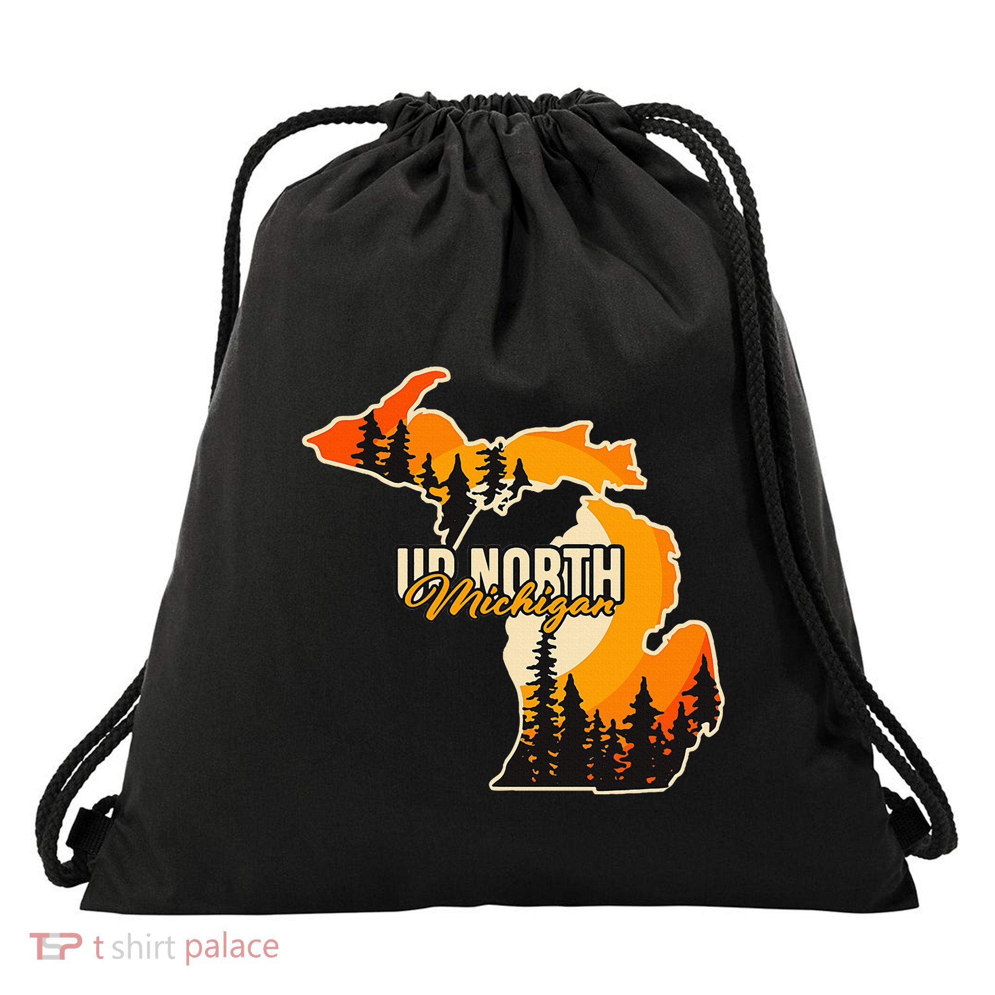 Go Explore State Of Michigan Apparel Up North Hiking Drawstring Bag