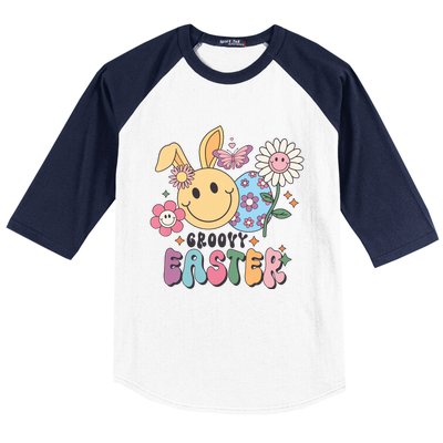 Groovy Easter Smile Flower Bunny Smiling Face Easter Day Gift Idea Baseball Sleeve Shirt