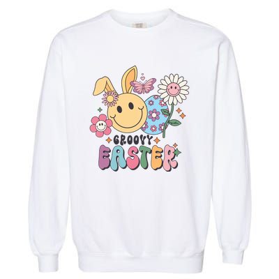 Groovy Easter Smile Flower Bunny Smiling Face Easter Day Gift Idea Garment-Dyed Sweatshirt