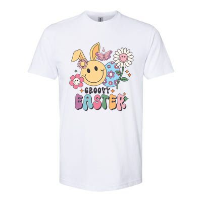 Groovy Easter Smile Flower Bunny Smiling Face Easter Day Gift Idea Softstyle® CVC T-Shirt