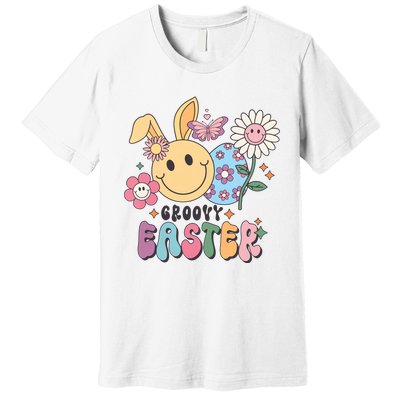 Groovy Easter Smile Flower Bunny Smiling Face Easter Day Gift Idea Premium T-Shirt