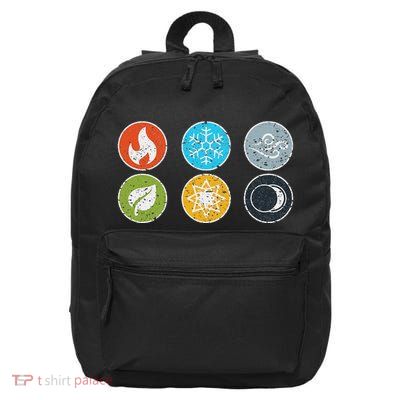 Gloomhaven Elements Symbol Fire Ice Air Earth Light Dark 16 in Basic Backpack