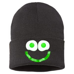 Green Eggs Smile Brunch Breakfast Sustainable Knit Beanie