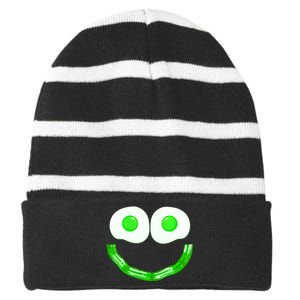 Green Eggs Smile Brunch Breakfast Striped Beanie with Solid Band