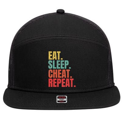 Gamer Eat Sleep Cheat Repeat Funny Gaming Humor 7 Panel Mesh Trucker Snapback Hat