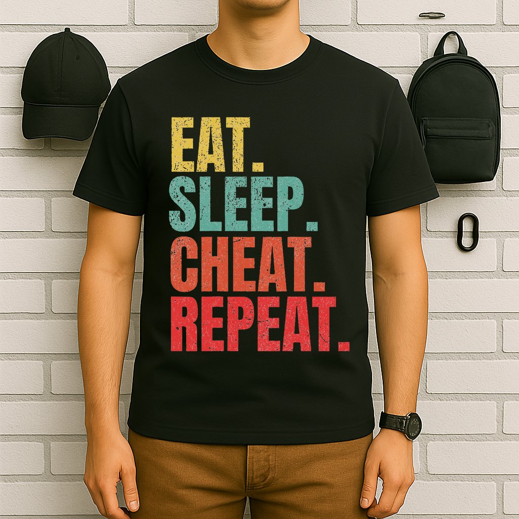 Gamer Eat Sleep Cheat Repeat Funny Gaming Humor T-Shirt